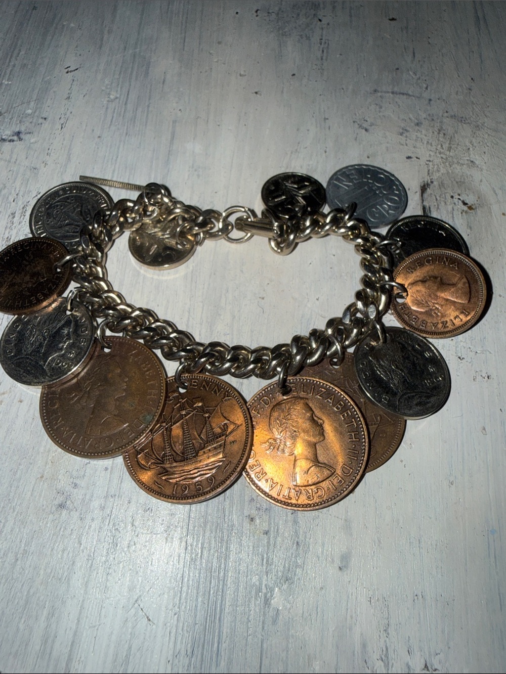Vintage Coin Charm Bracelet in Mixed Metal Tones